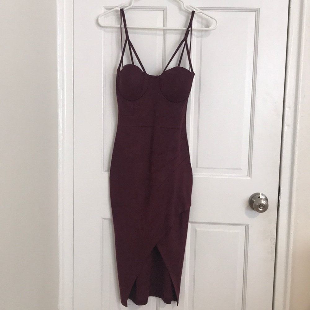 Burgundy/Wine Bodycon Midi Wrap Dress with Bustier
